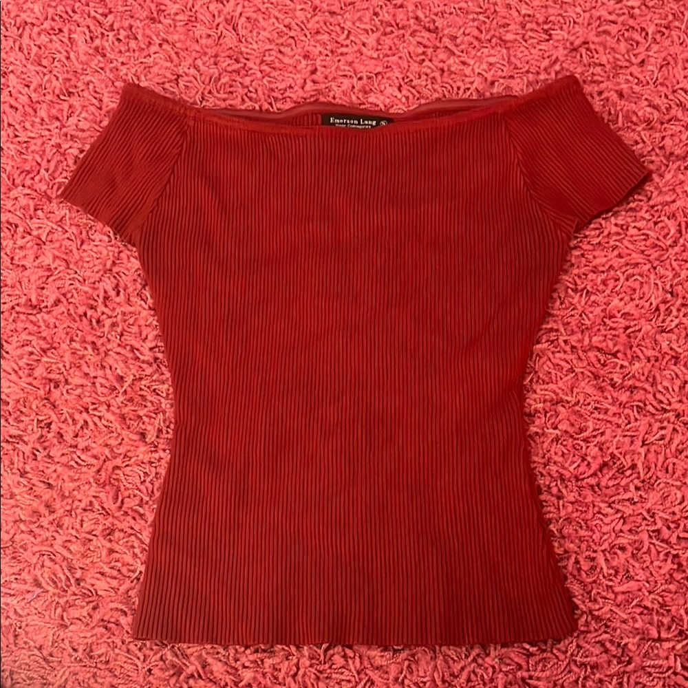 Red Fitted Off-Shoulder Crop Top